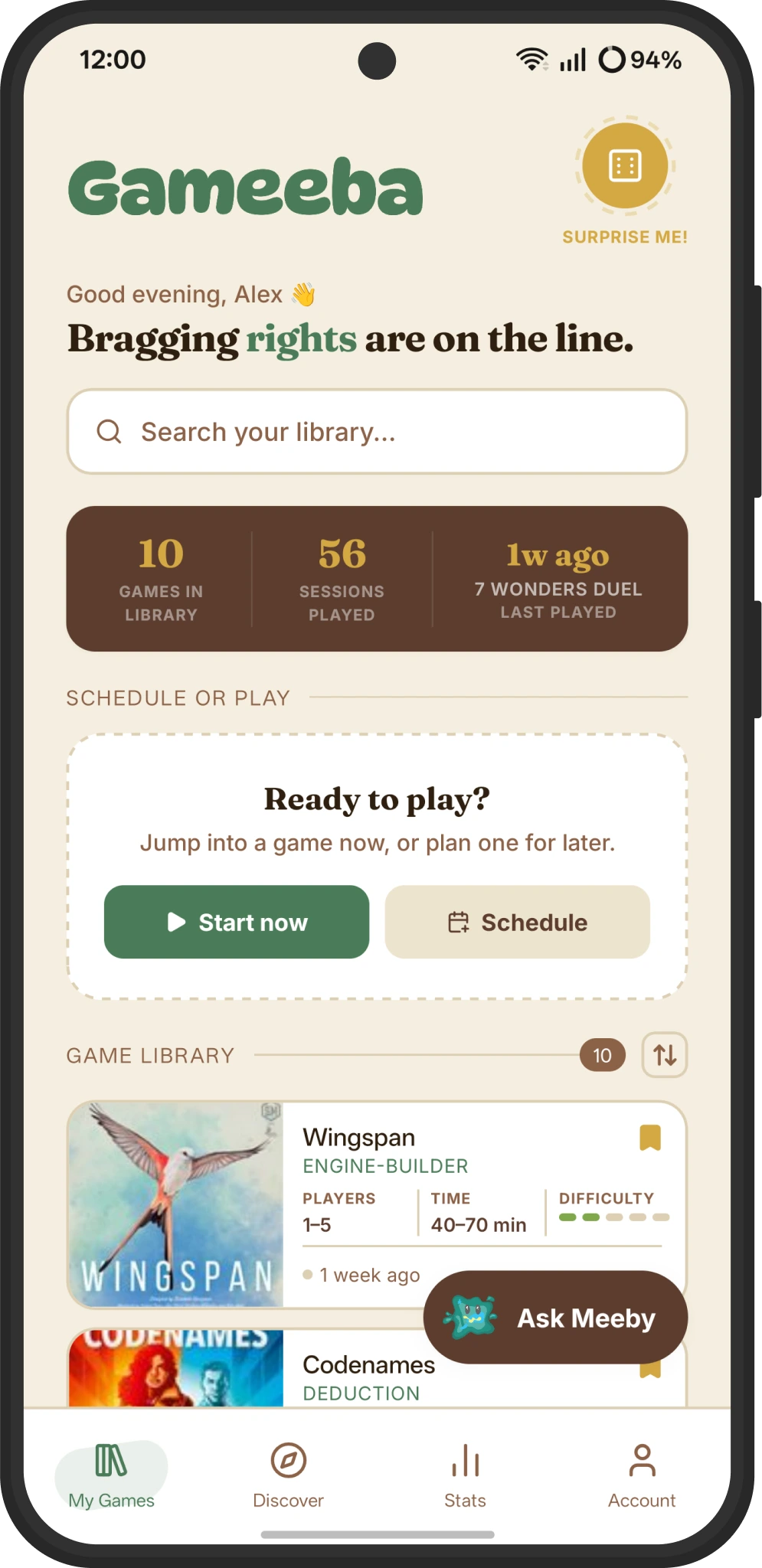 Gameeba My Games home screen
